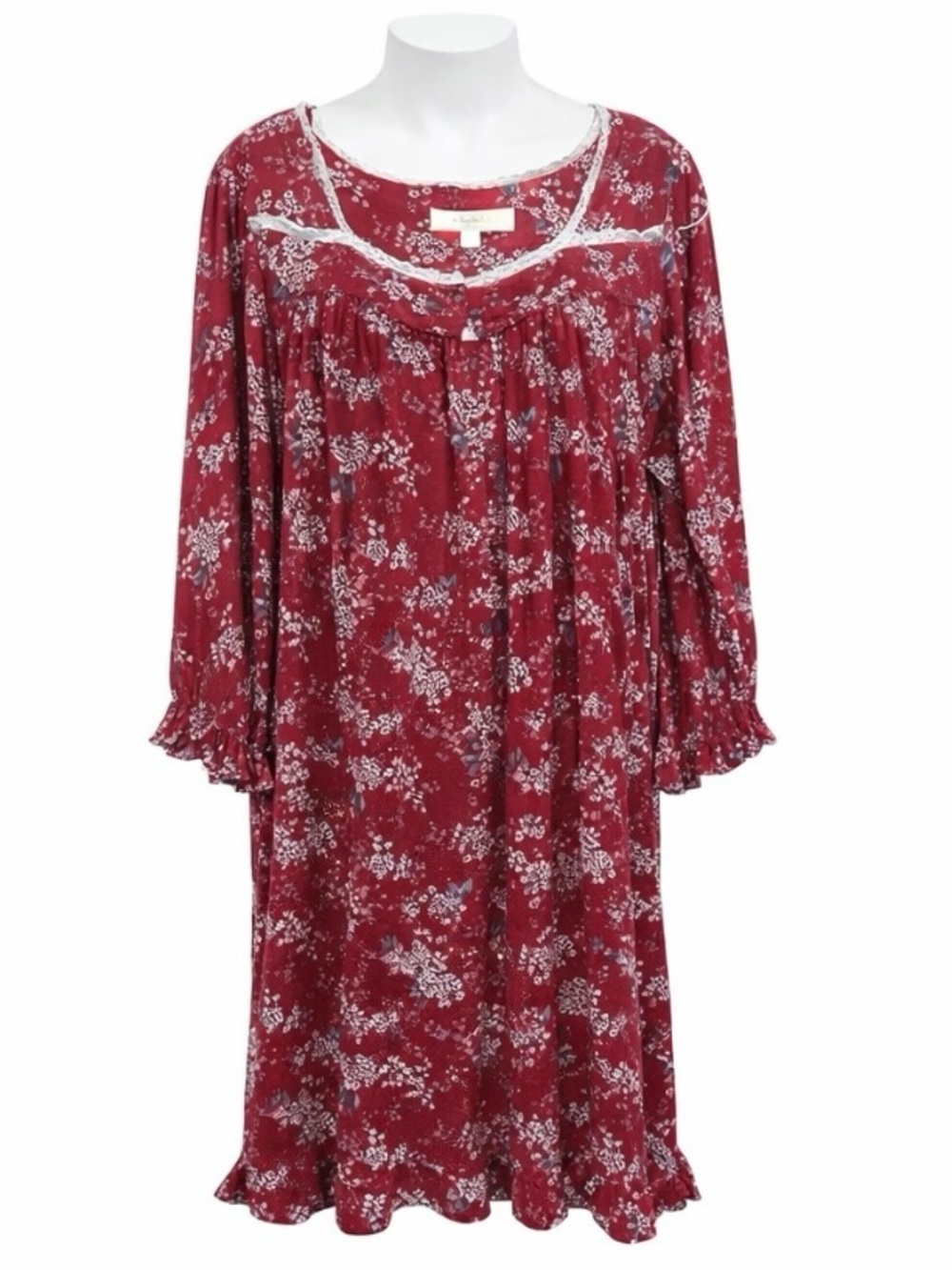 Eileen West Floral Midi Nightgown Medium Red Long Sleeve Valentines Cottagecore